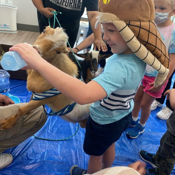 FirstSteps for friends camper feeding a goat at Calabasas clinic